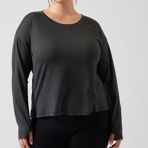 Athleta Uptempo II Long Sleeve Top 1X Dark Gray Thumbholes Workout Lightweight - Picture 1 of 10